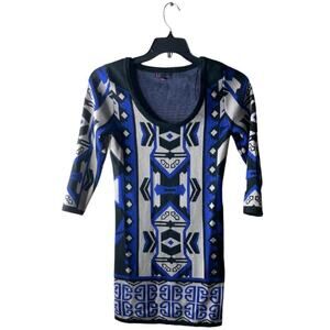 T/O Sweater Mini Dress Top Womens Size Small Round Neck 3/4 Sleeve Knitted